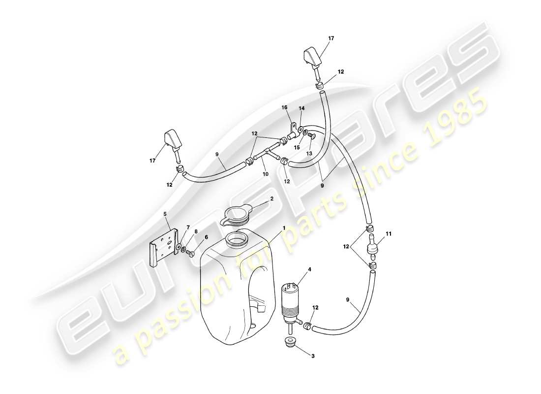 aston martin v8 coupe (2000) diagrama de piezas de los lavaparabrisas