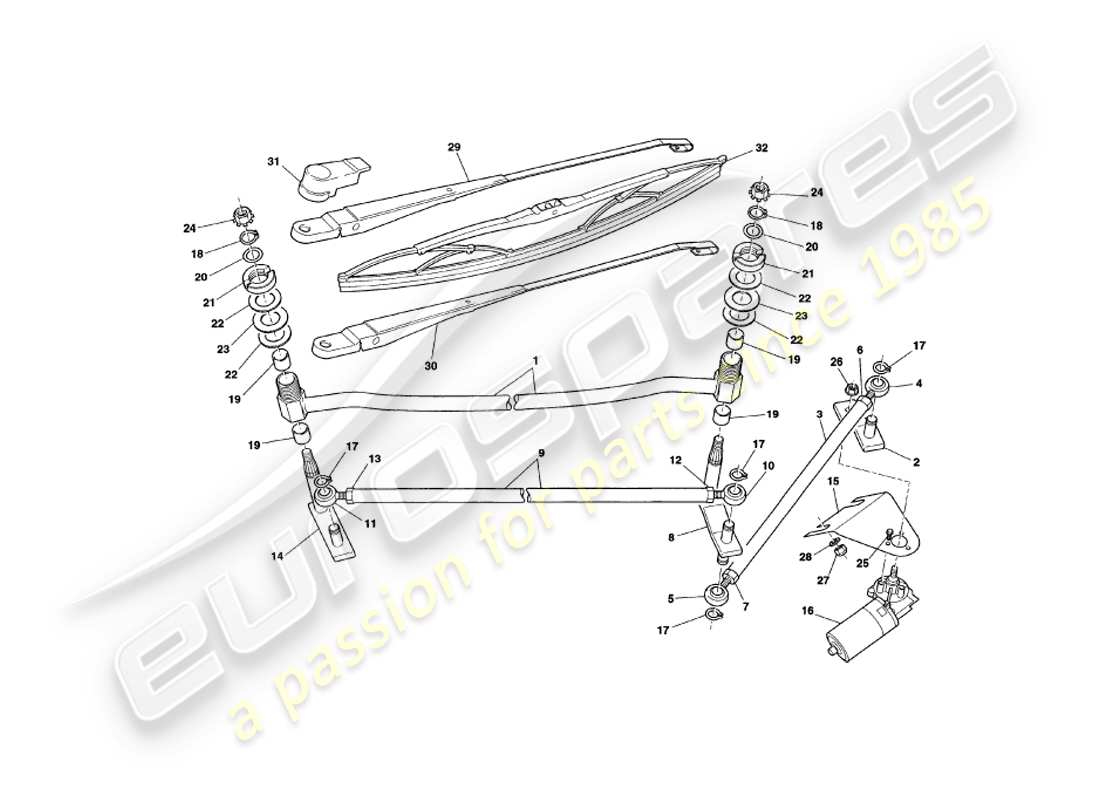 aston martin v8 coupe (2000) limpiaparabrisas diagrama de piezas