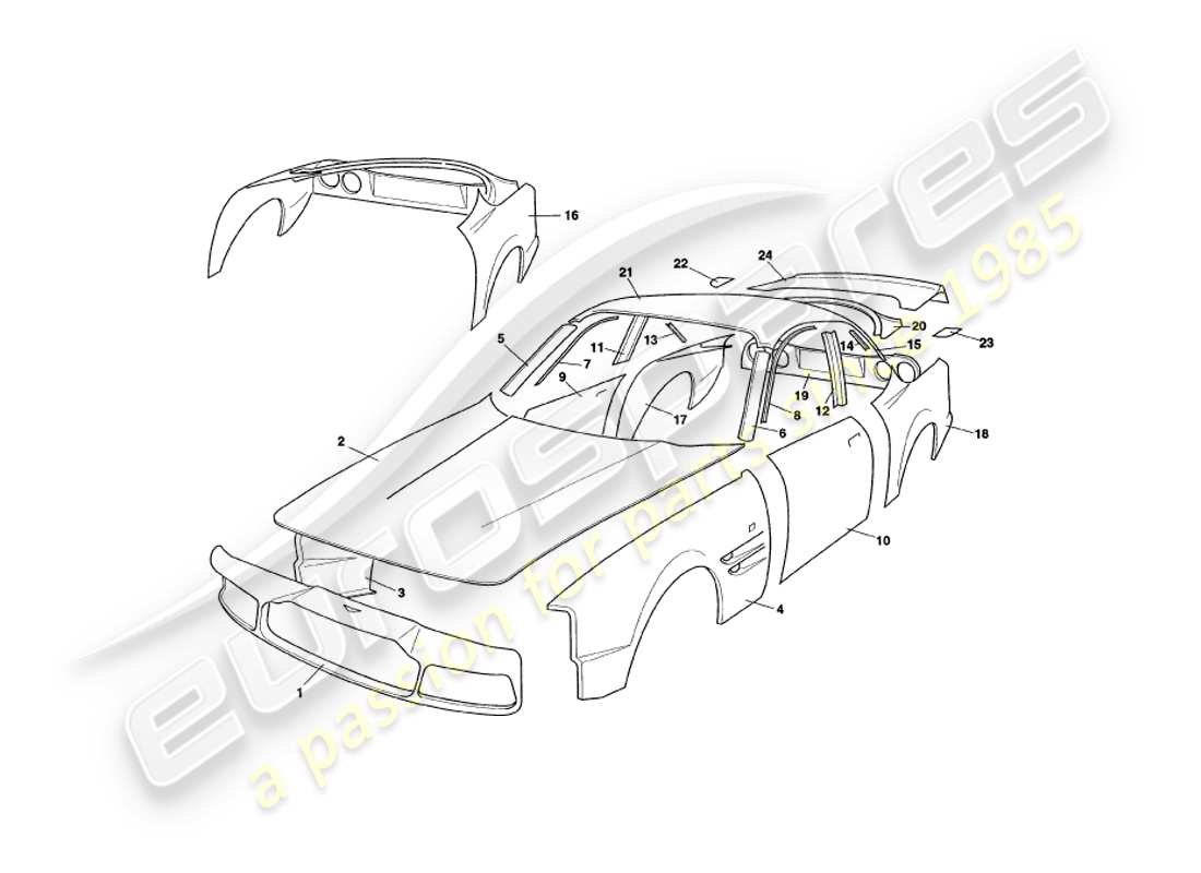 aston martin v8 coupe (2000) diagrama de piezas de los paneles de la carrocería