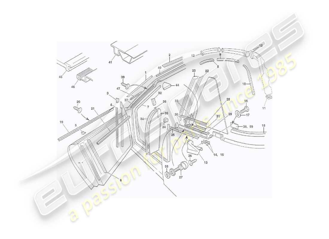 aston martin v8 virage (2000) sellos meteorológicos, diagrama de piezas de volante