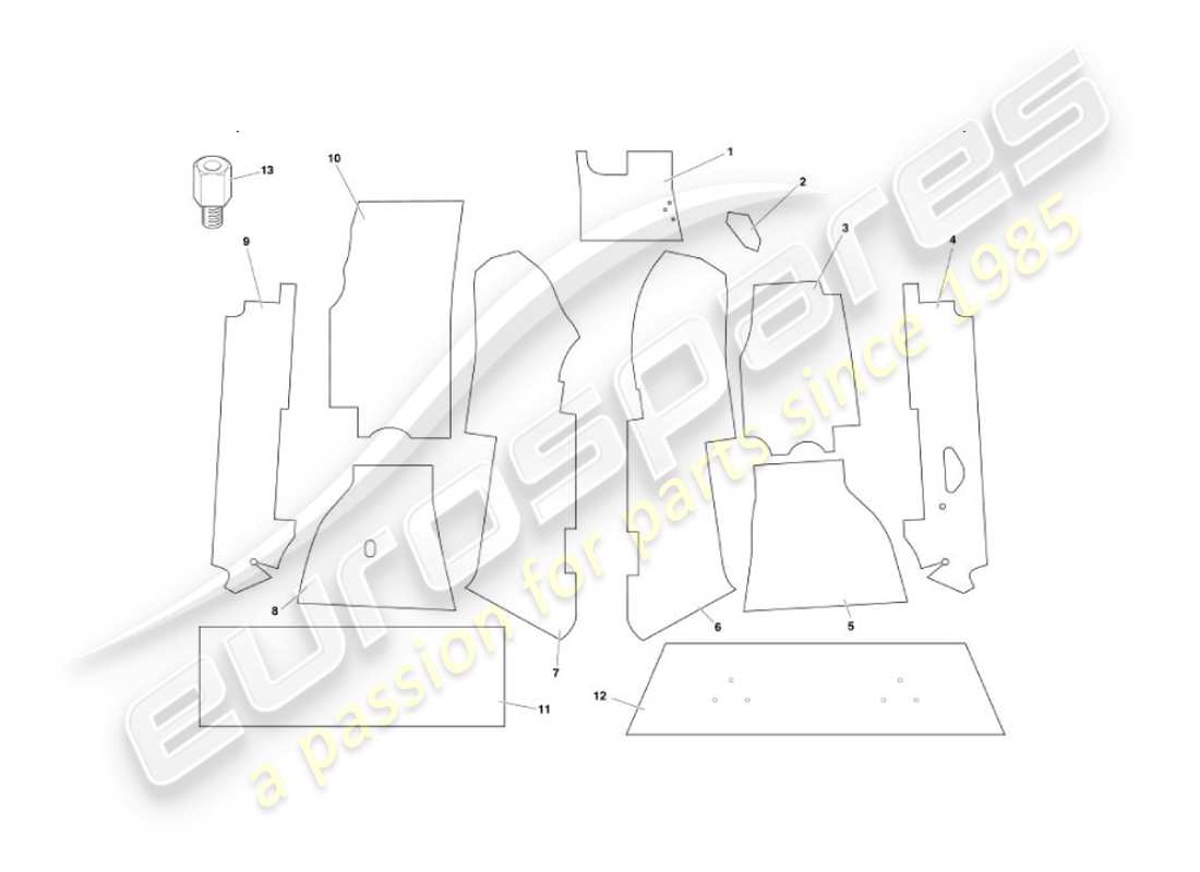 aston martin vanquish (2002) alfombras diagrama de piezas