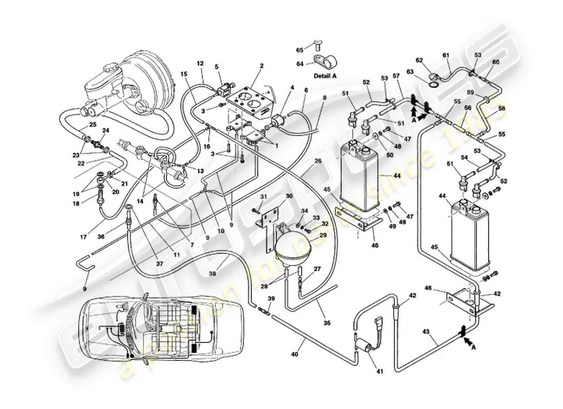 aston martin v8 volante (1999) sistema de vacío diagrama de piezas