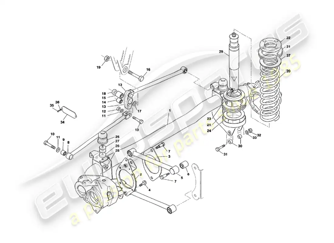 aston martin v8 volante (1999) rear suspension diagrama de piezas