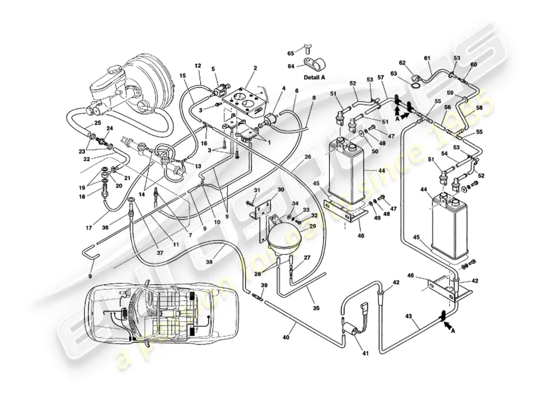 aston martin v8 volante (2000) sistema de vacío diagrama de piezas