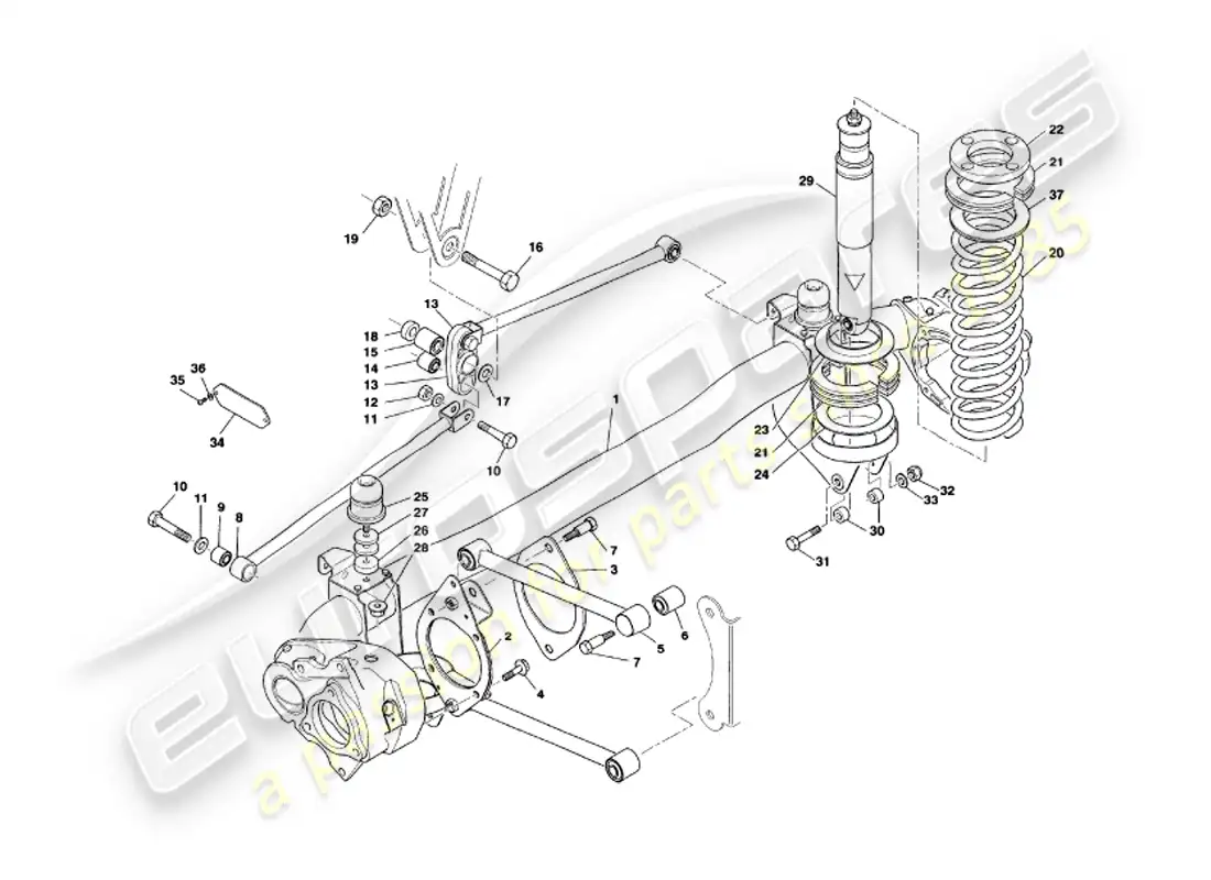 aston martin v8 volante (2000) rear suspension diagrama de piezas
