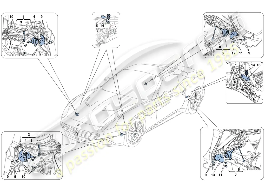ferrari california t (rhd) gestión electrónica (suspensión) diagrama de piezas