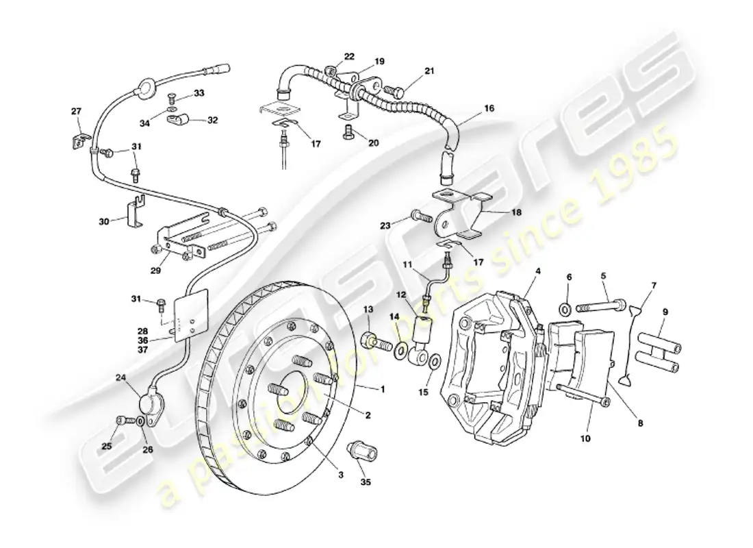 aston martin v8 volante (2000) frenos delanteros diagrama de piezas