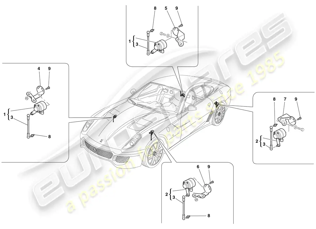 ferrari 599 gto (rhd) sensor de movimiento diagrama de piezas