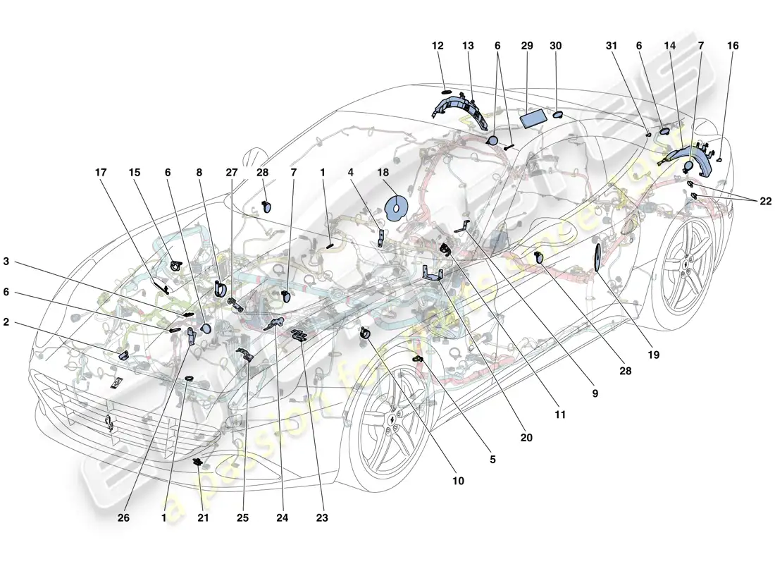 ferrari california t (europe) fijaciones varias para el sistema eléctrico diagrama de piezas