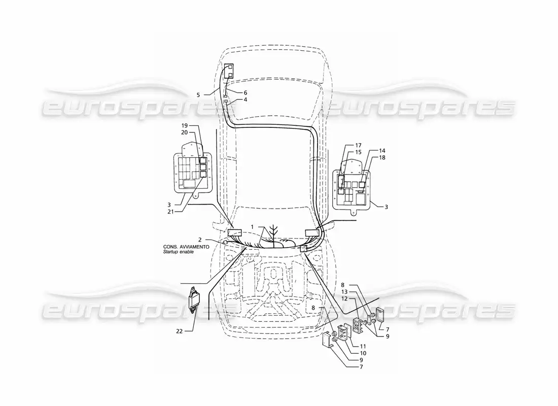 maserati ghibli 2.8 (abs) sistema eléctrico: diagrama de piezas del tablero y de la batería (transmisión derecha)