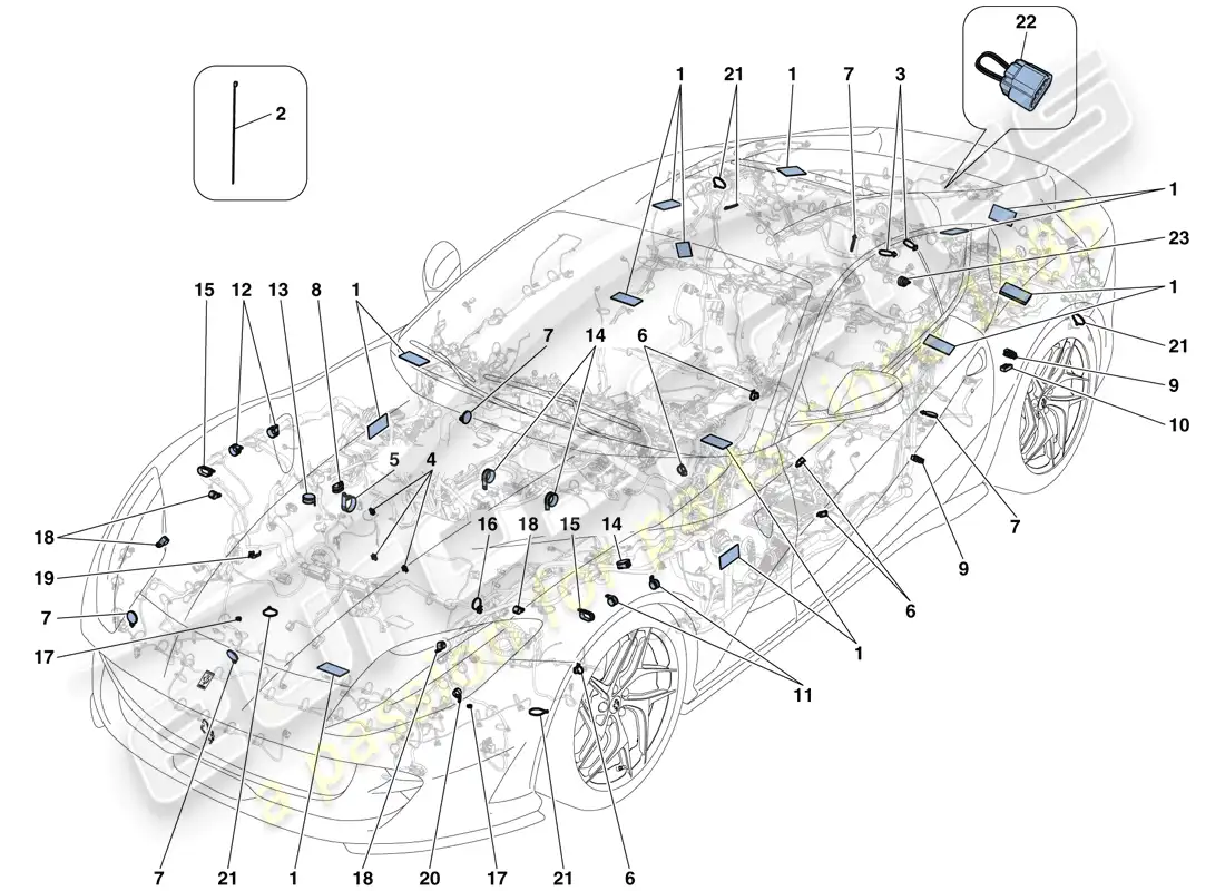 ferrari 812 superfast (usa) fijaciones varias para el sistema eléctrico diagrama de piezas