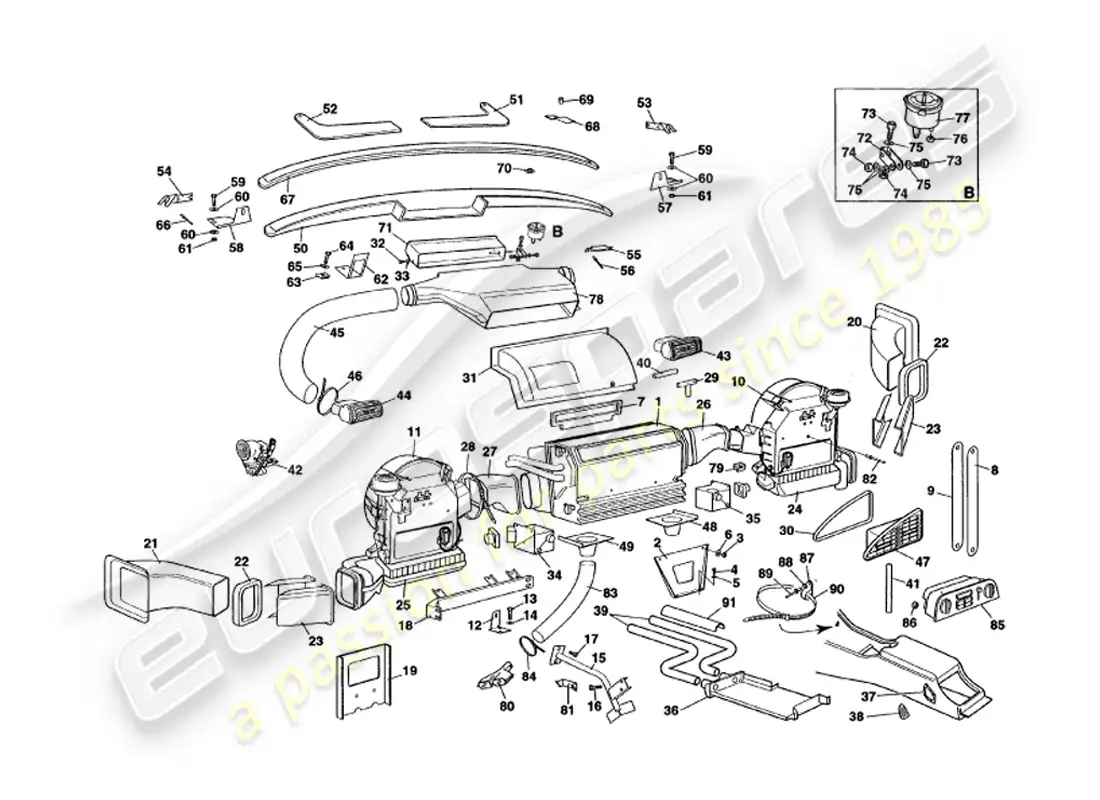 aston martin v8 volante (1999) instalación interior diagrama de piezas