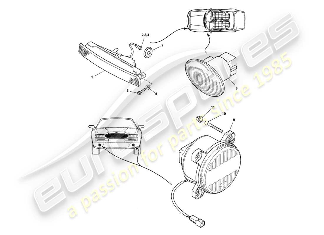 aston martin v8 volante (2000) lámparas exteriores diagrama de piezas