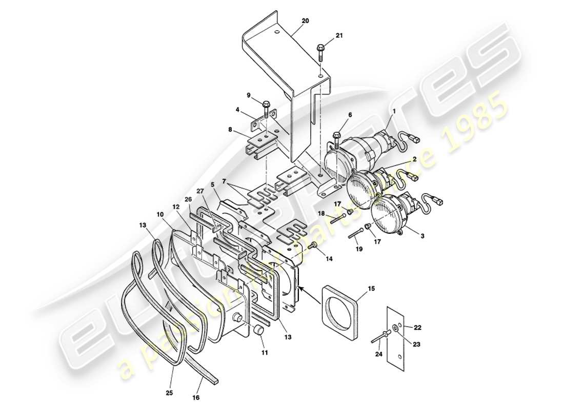 aston martin v8 volante (2000) faros diagrama de piezas