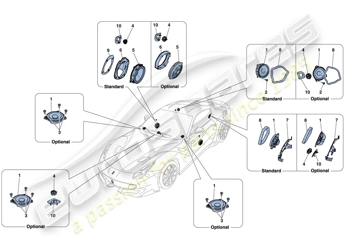 ferrari f12 tdf (rhd) sistema de altavoces de audio diagrama de piezas