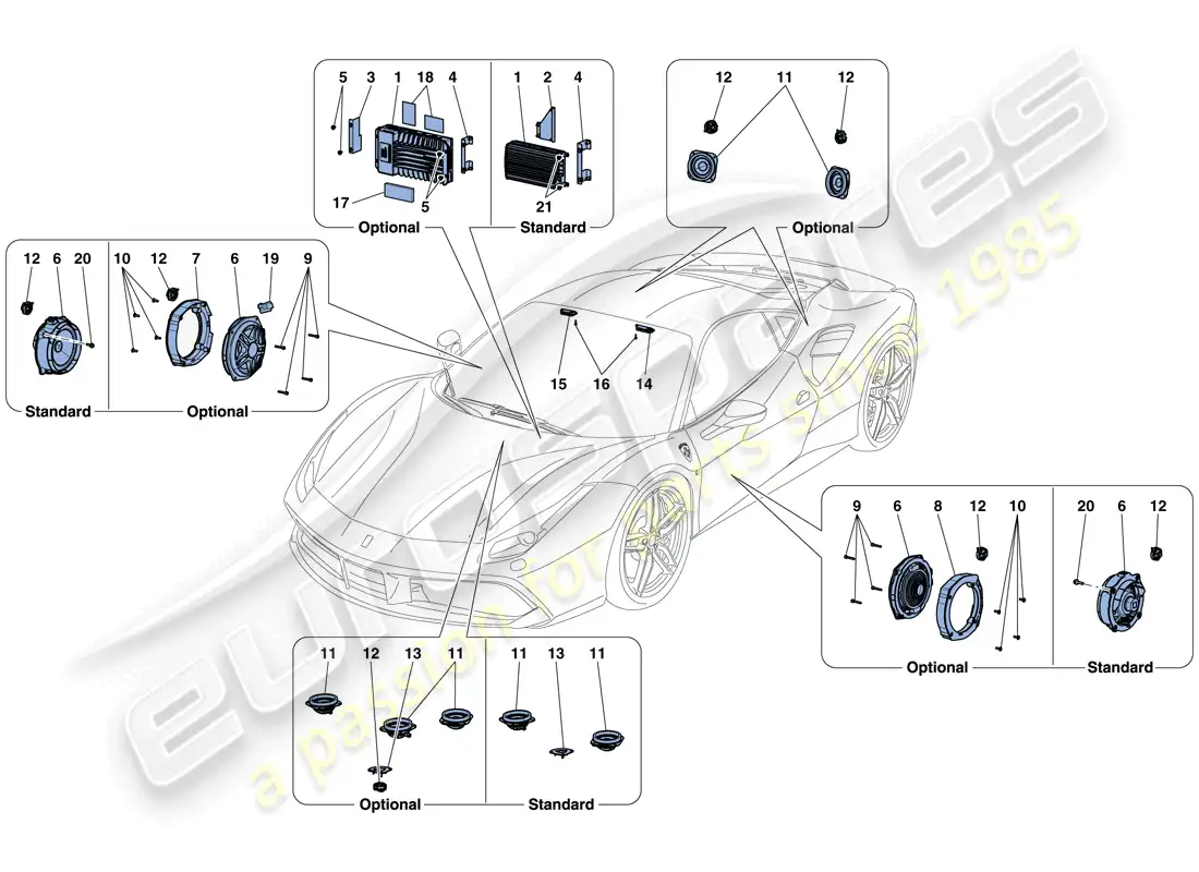 ferrari 488 gtb (europe) sistema de altavoces de audio diagrama de piezas