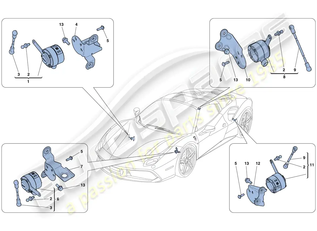 ferrari 488 spider (rhd) gestión electrónica (suspensión) diagrama de piezas