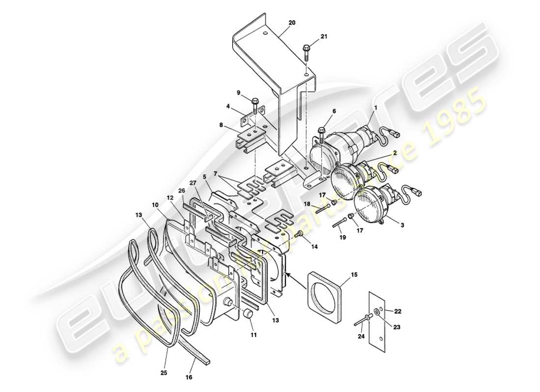 aston martin v8 volante (1999) diagrama de piezas de los faros