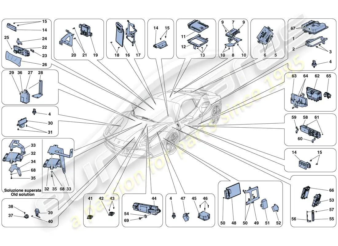 ferrari 488 gtb (europe) ecu del vehículo diagrama de piezas