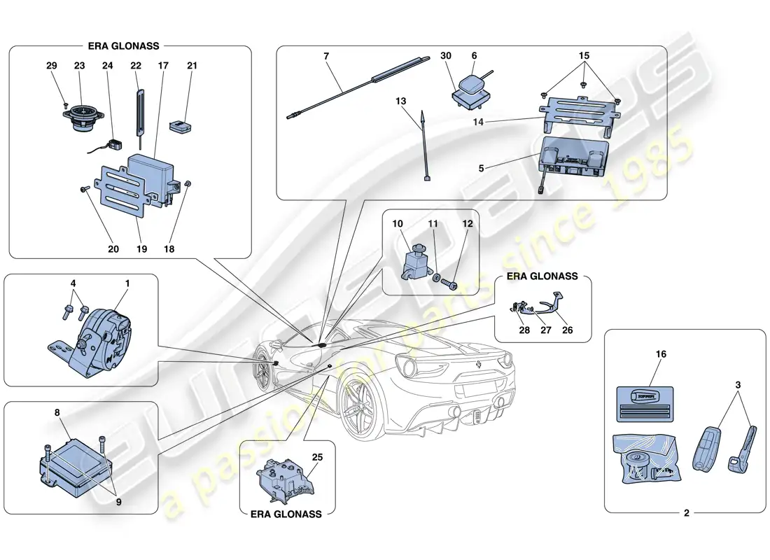 ferrari 488 gtb (europe) sistema anti-robo diagrama de piezas