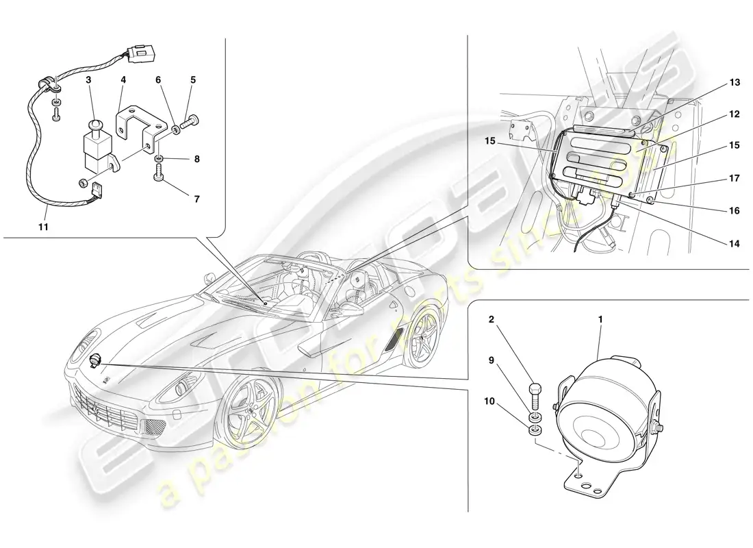 ferrari 599 sa aperta (rhd) ecu y dispositivos del sistema antirrobo diagrama de piezas