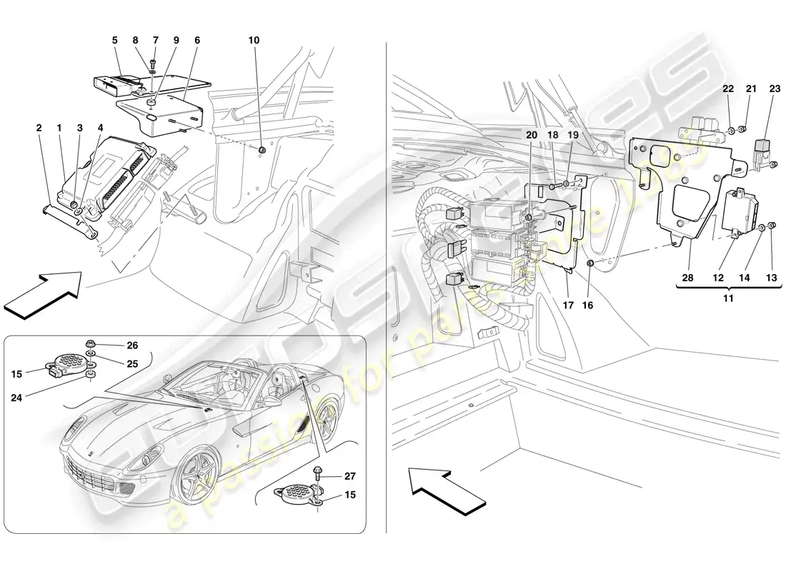 ferrari 599 sa aperta (rhd) ecu del maletero diagrama de piezas