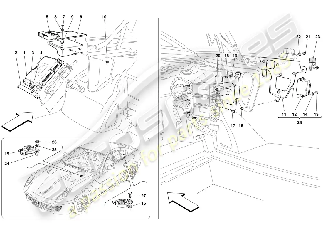ferrari 599 gtb fiorano (usa) ecu del maletero diagrama de piezas