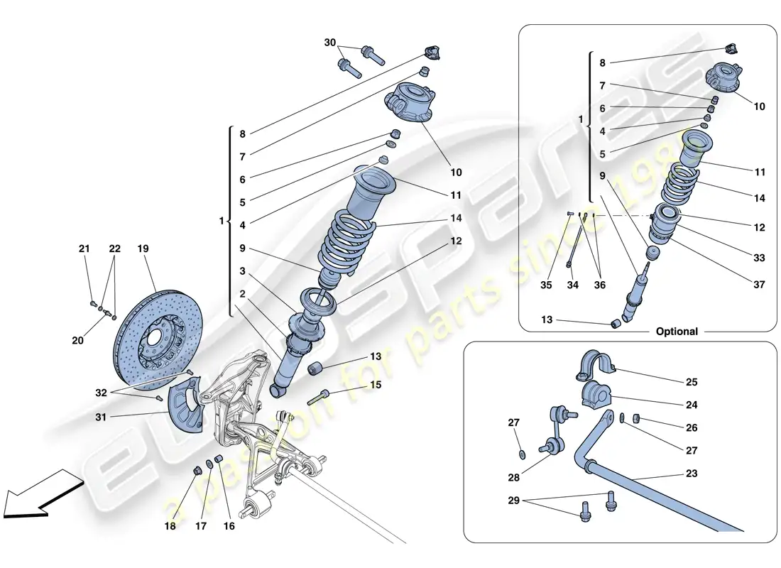 ferrari 458 italia (europe) suspensión delantera - amortiguador y disco de freno diagrama de piezas