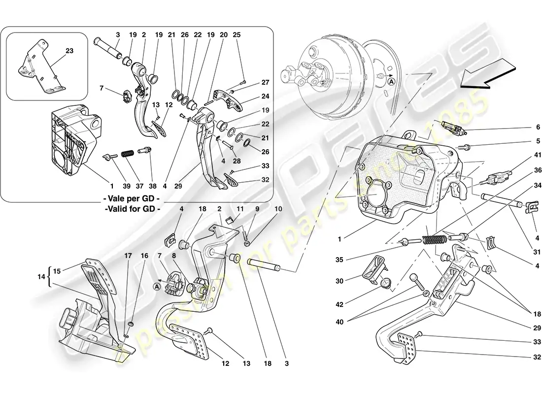 ferrari california (usa) montaje completo del pedal diagrama de piezas