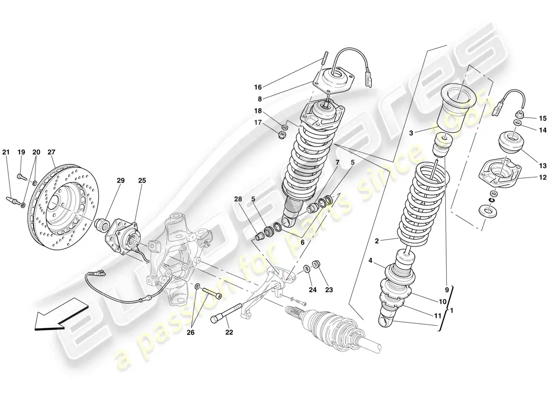 ferrari 612 scaglietti (europe) suspensión trasera: amortiguador y disco de freno diagrama de piezas