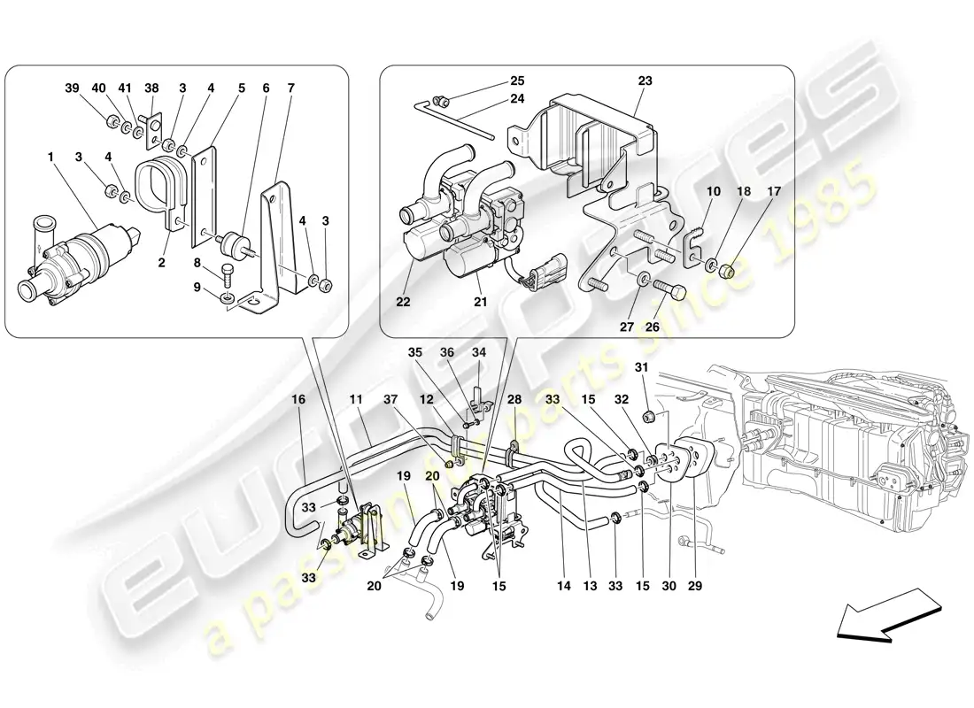 ferrari 599 gtb fiorano (rhd) sistema de ca - tuberías de agua diagrama de piezas