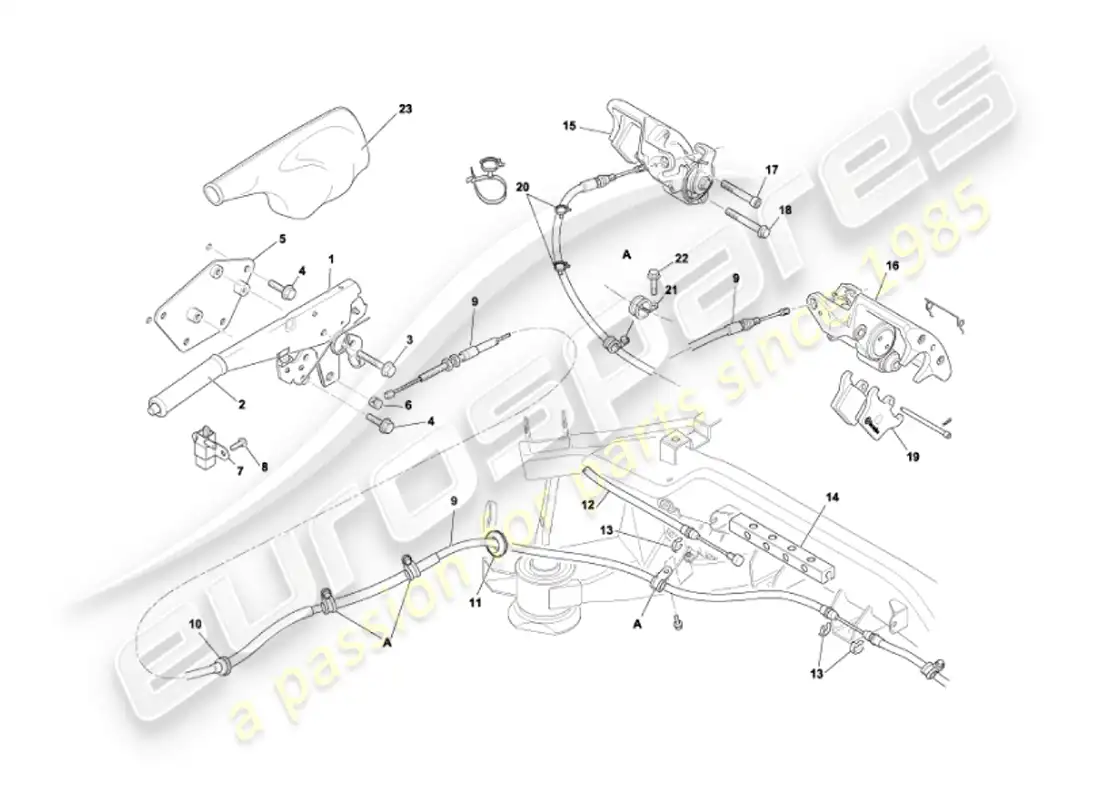 aston martin vanquish (2007) diagrama de piezas del freno de mano