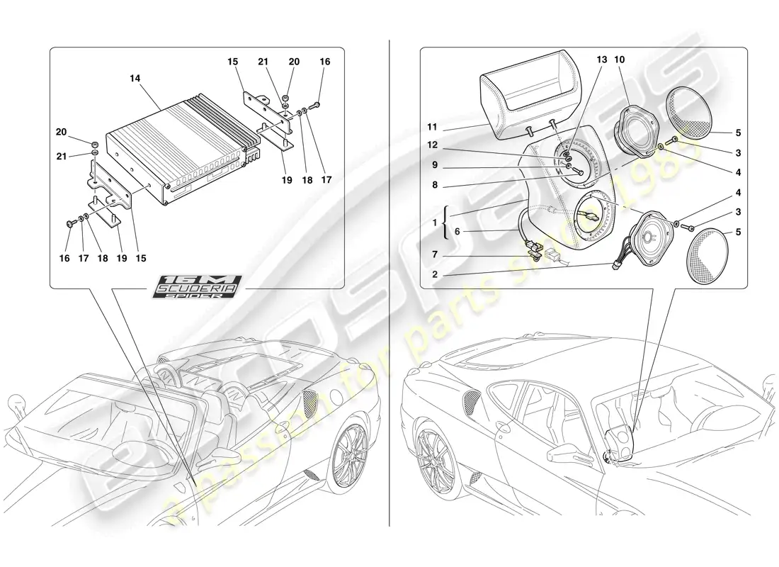 ferrari f430 scuderia (usa) sistema amplificador de radio diagrama de piezas