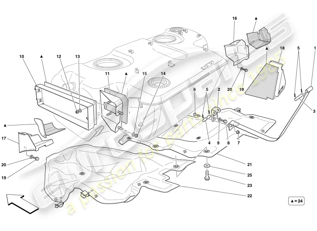 ferrari 599 sa aperta (usa) depósito de combustible - aislamiento y protección diagrama de piezas