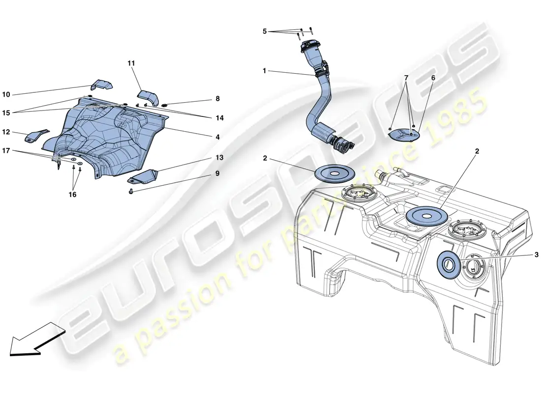 ferrari 812 superfast (usa) depósito de combustible y cuello de llenado diagrama de piezas