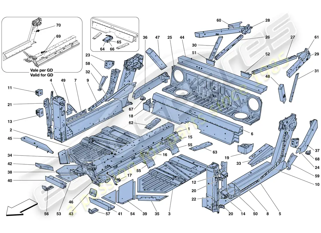 ferrari 488 spider (usa) elementos centrales y paneles diagrama de piezas