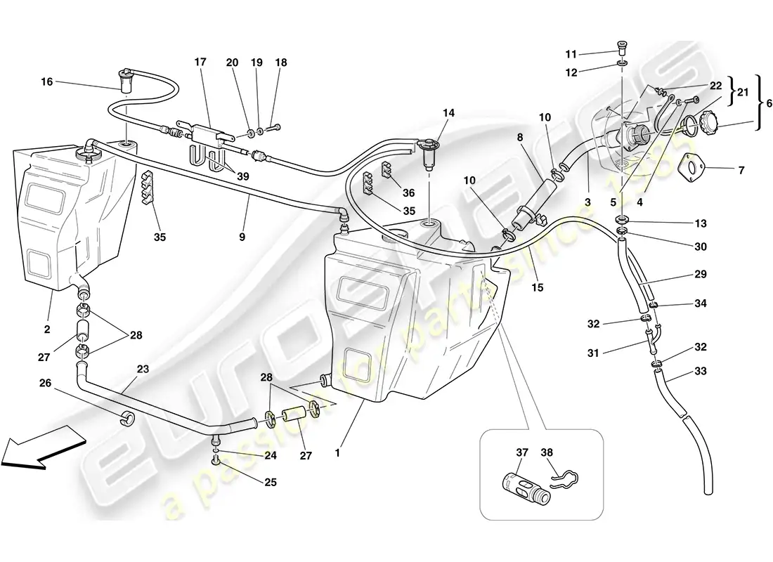 ferrari f430 coupe (usa) depósitos de combustible y cuello de llenado diagrama de piezas