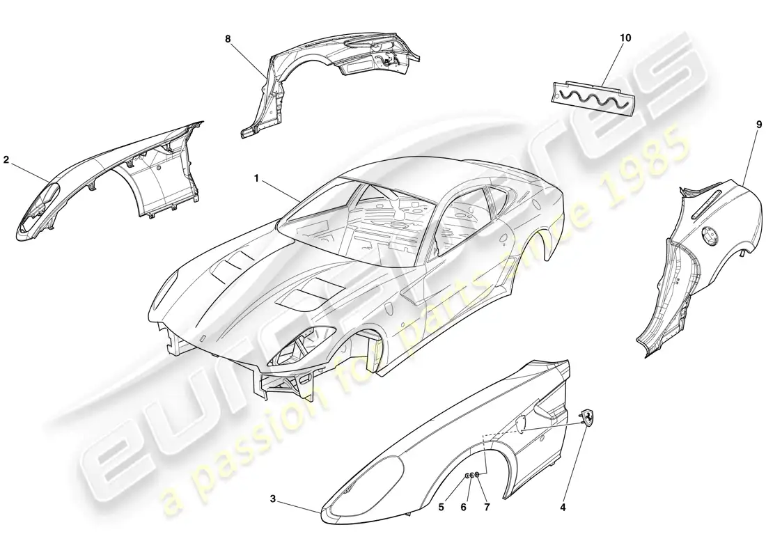 ferrari 599 gto (europe) carroceria - acabado externo diagrama de piezas