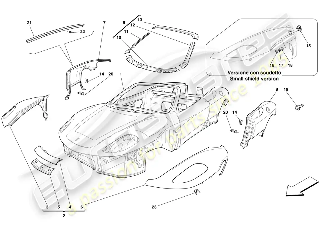 ferrari f430 spider (europe) carroceria - acabado externo diagrama de piezas