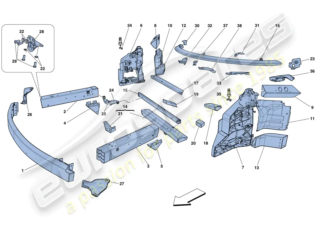 ferrari 458 speciale (usa) chasis - estructura, elementos frontales y paneles diagrama de piezas