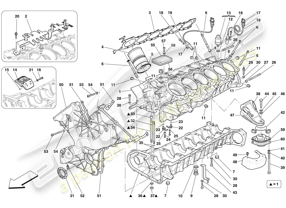 ferrari 599 gto (rhd) crankcase diagrama de piezas