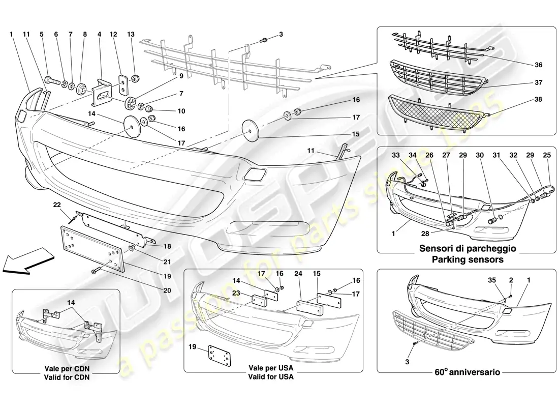 ferrari 612 sessanta (europe) parachoques delantero diagrama de piezas