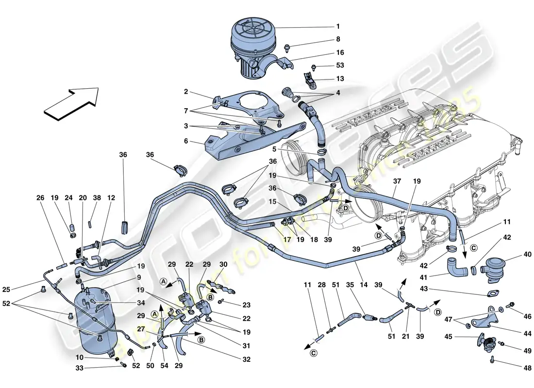 ferrari 458 speciale aperta (europe) sistema de aire secundario diagrama de piezas
