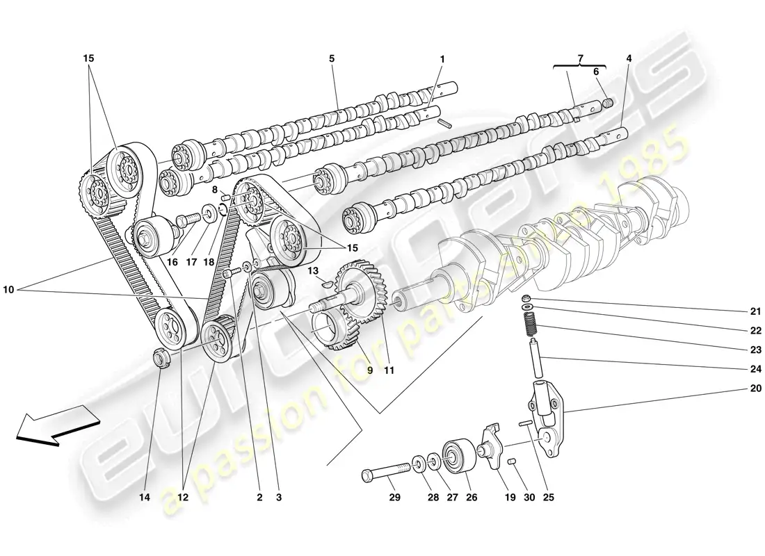 ferrari 612 sessanta (rhd) sistema de tiempo - conducción diagrama de piezas