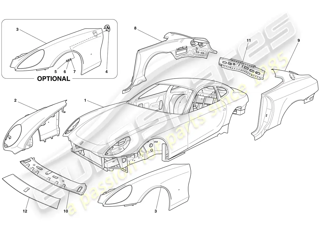 ferrari 612 sessanta (usa) carroceria - acabado externo diagrama de piezas