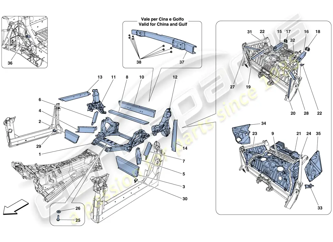 ferrari f12 berlinetta (rhd) estructuras y elementos trasero del vehículo diagrama de piezas