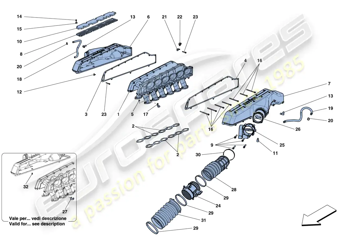 ferrari gtc4 lusso (europe) colector de admisión diagrama de piezas