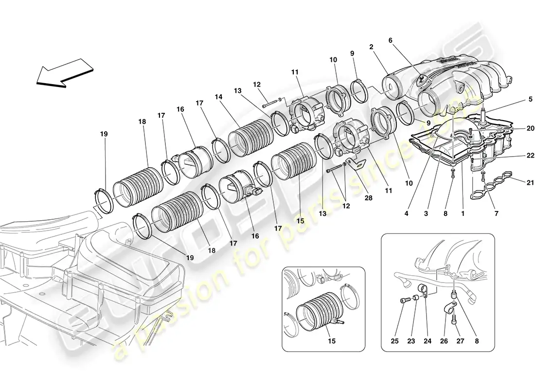 ferrari california (europe) intake manifold and throttle body diagrama de piezas