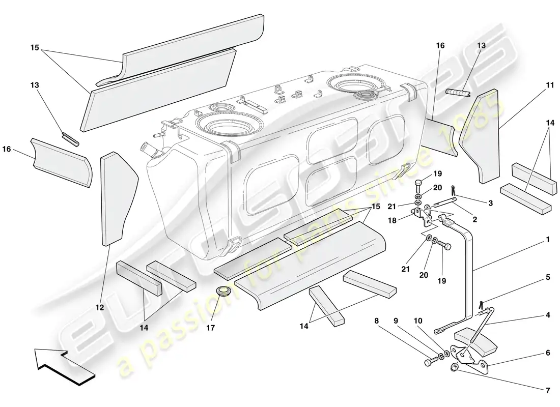 ferrari 612 sessanta (usa) depósito de combustible - aislamiento y protección diagrama de piezas