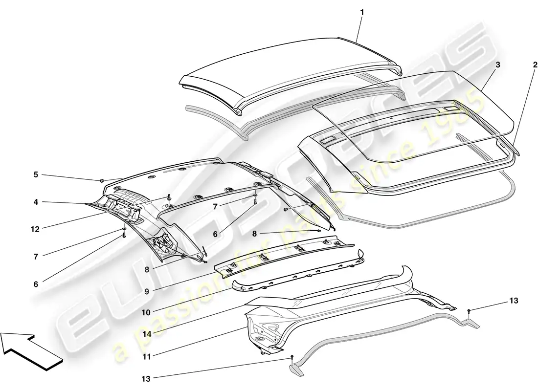 ferrari california (europe) techo eléctrico: adorno diagrama de piezas